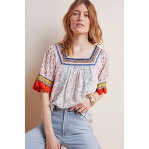 Maeve Anthropologie Paolina Tasseled Blouse size large